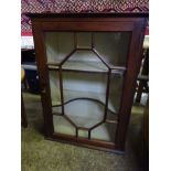 Mahogany glass fronted cabinet, with a shaped shelf and another, with key