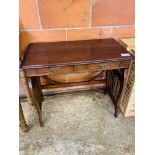 Mahogany lyre table with two frieze drawers.