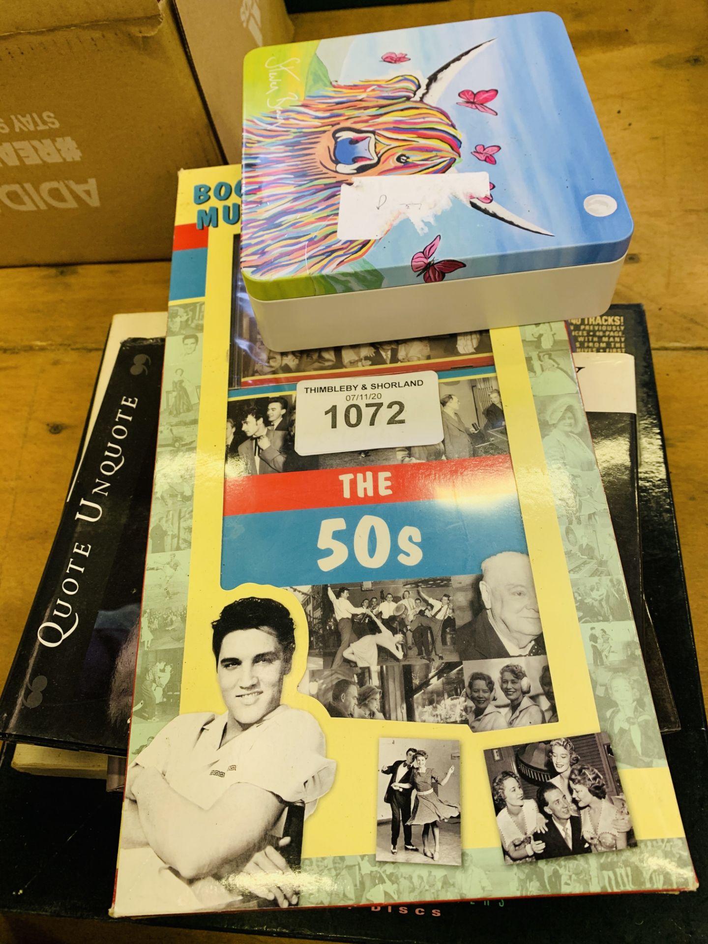 CDs, tapes and books on 1950s and 60s music.