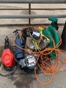 Leaf blower, sander, Black and Decker router, circular saw.