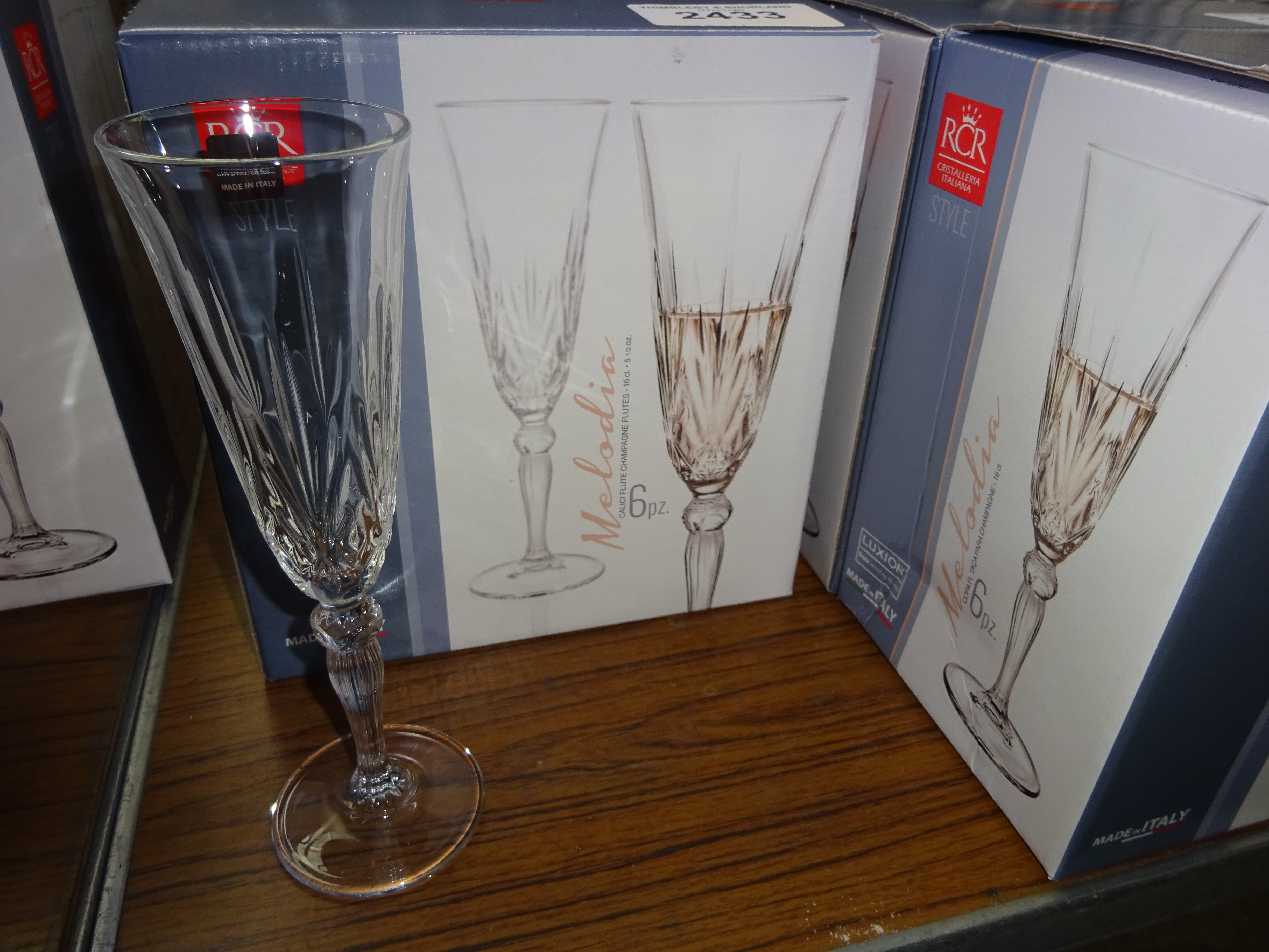 6 Melodia Crystal Champagne flutes.