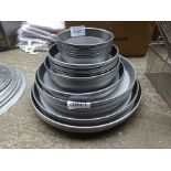 Pizza tins, large stack, various sizes