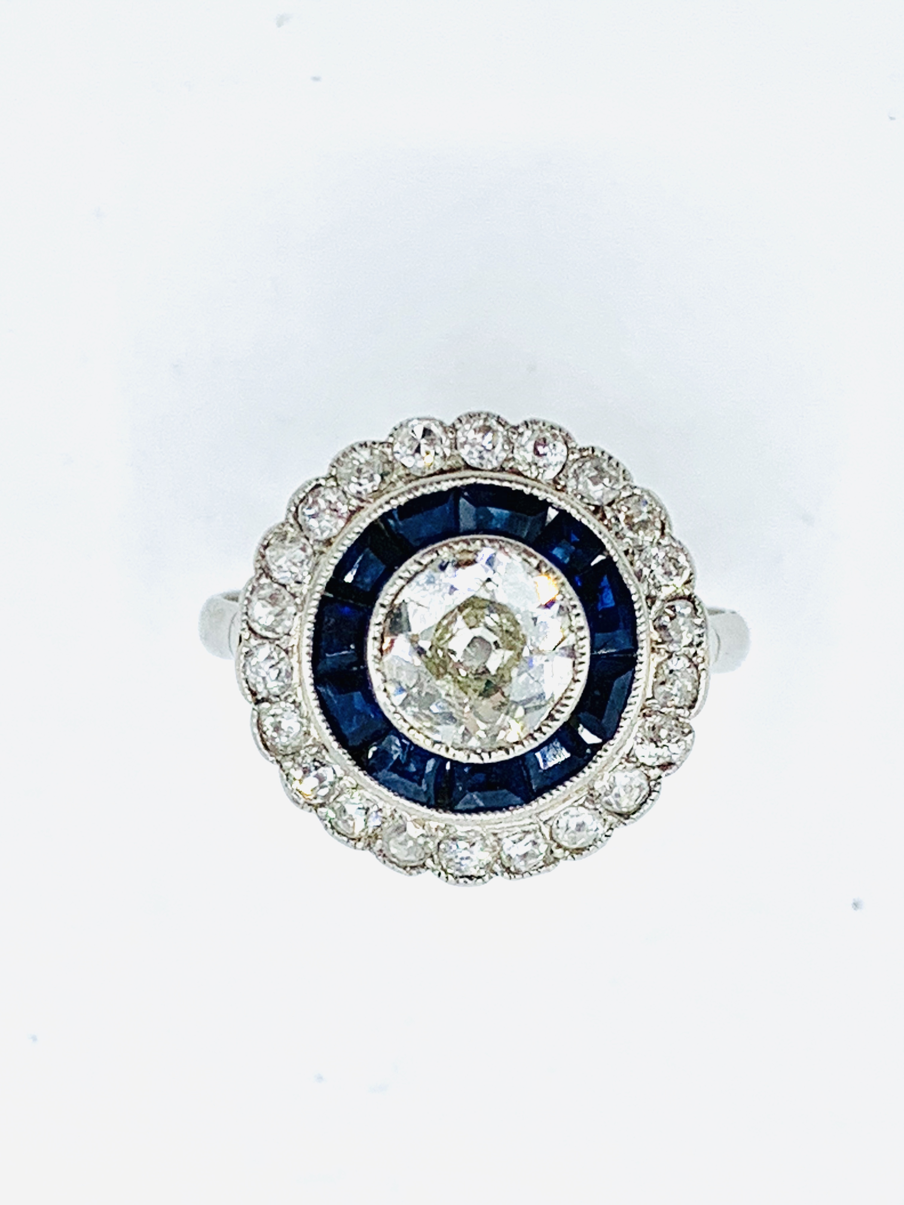 White gold, sapphire and diamond two row target ring. - Image 6 of 6