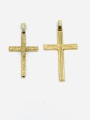 Two 9ct gold cross pendants.