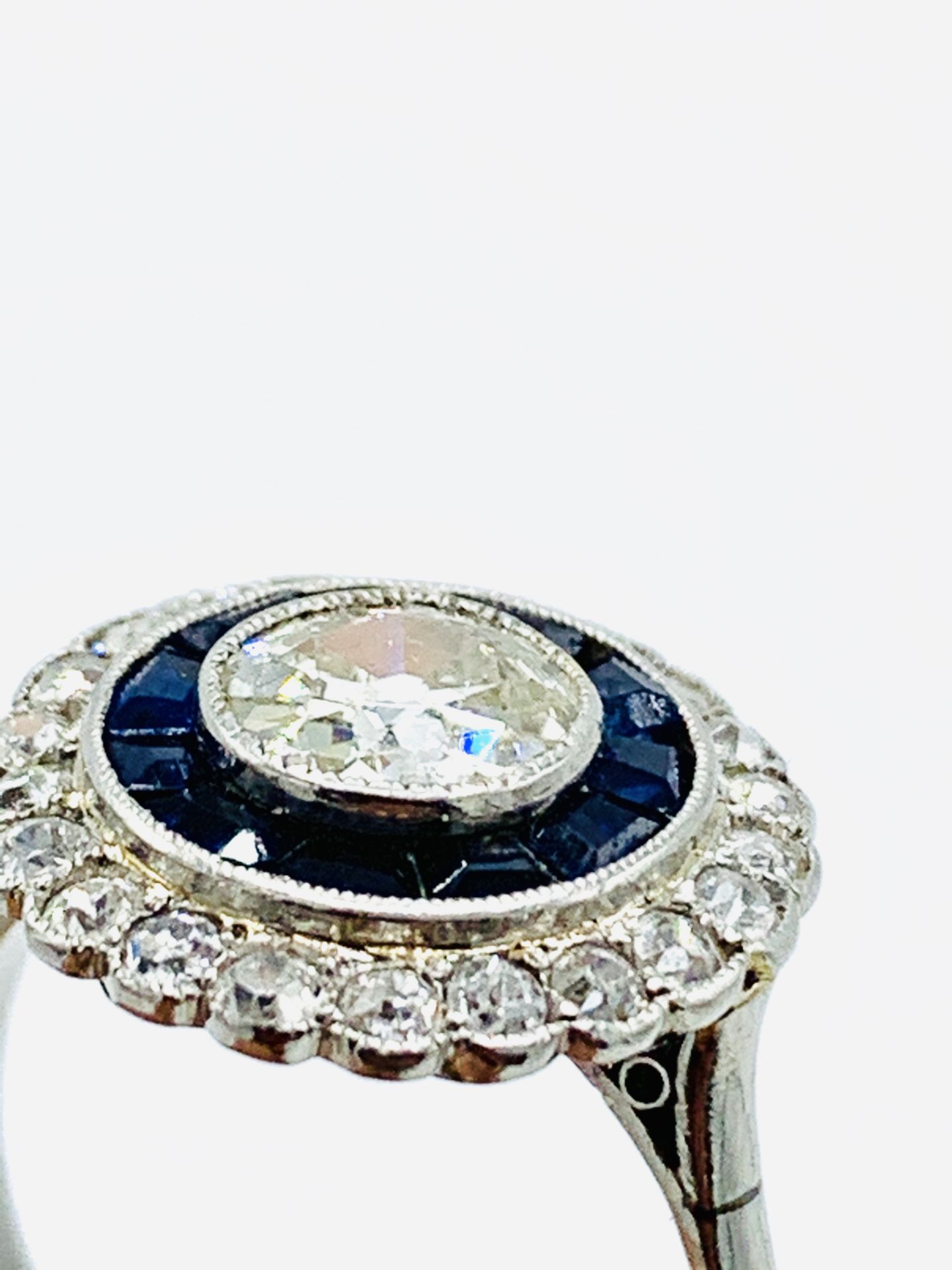 White gold, sapphire and diamond two row target ring. - Image 5 of 6