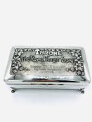 Silver presentation soap box presented by Edward Cook & Co Ltd, London, by Walker & Hall, 1904.