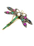 18ct gold jewel encrusted dragonfly brooch.