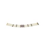 18ct gold and platinum ruby, diamond and pearl choker.