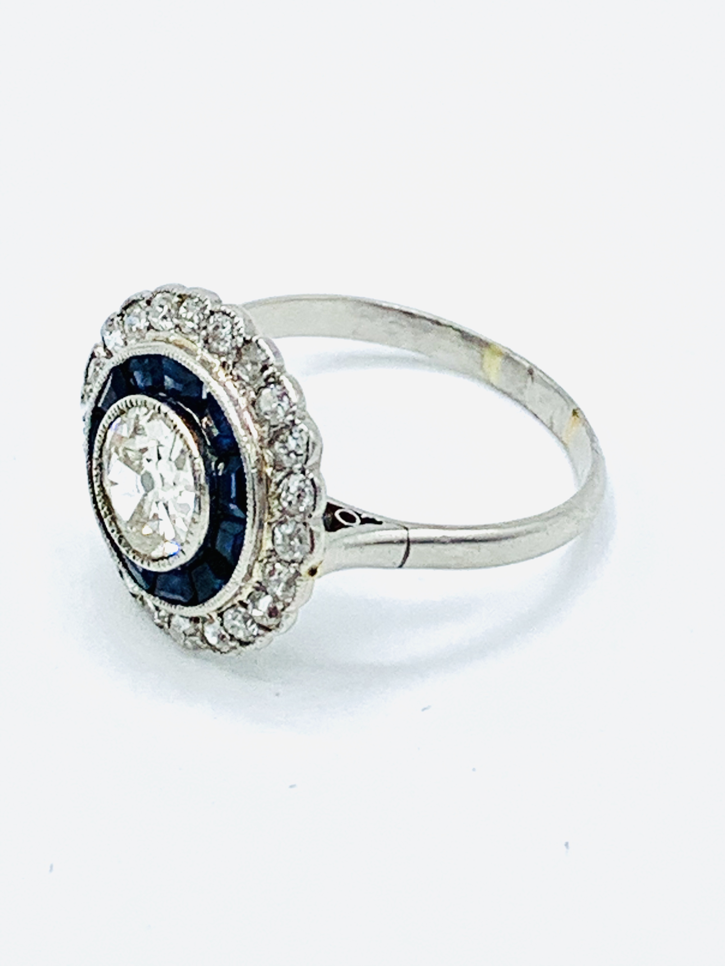 White gold, sapphire and diamond two row target ring. - Image 3 of 6