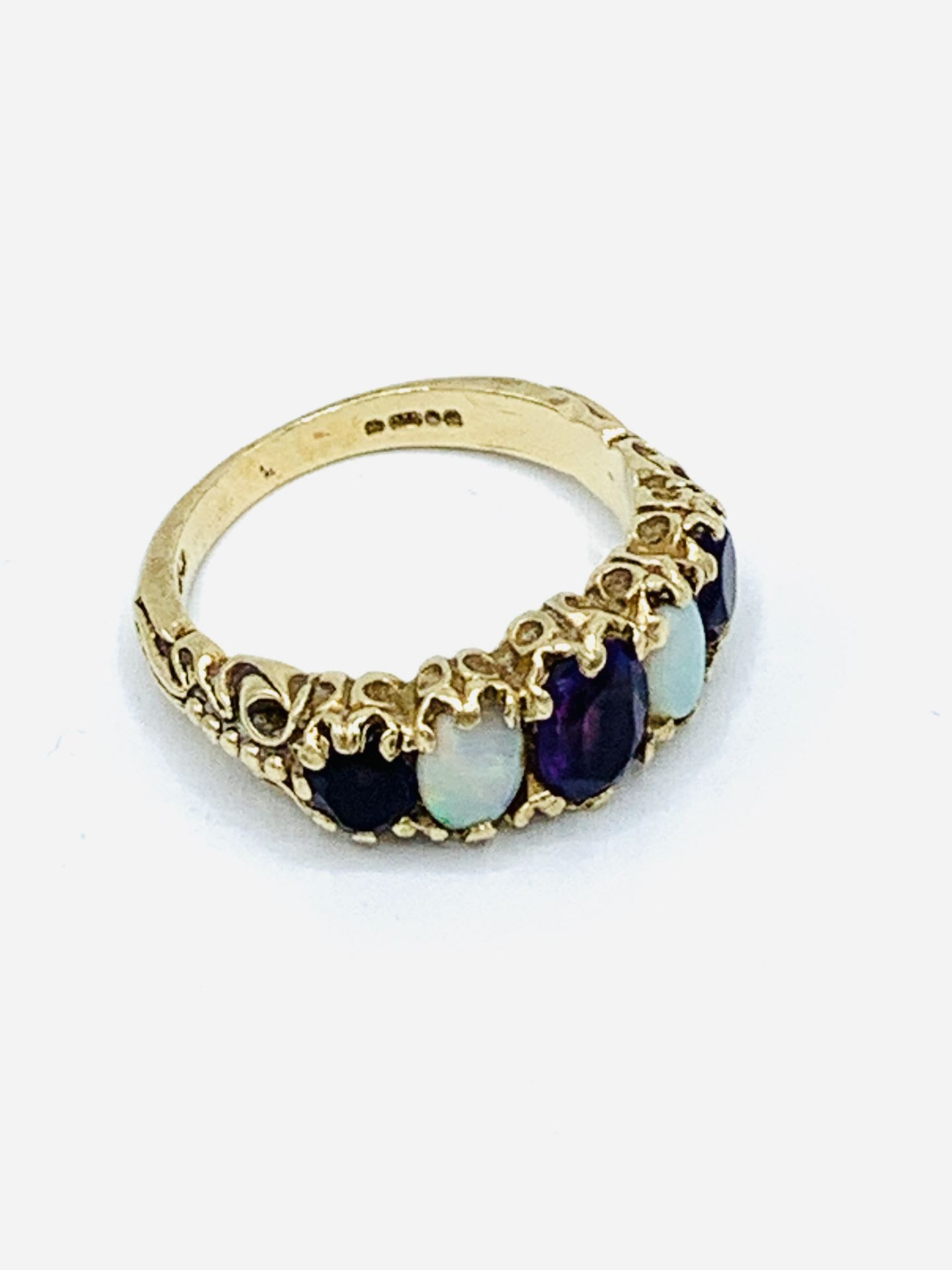 9ct gold opal and amethyst ring, size M, weight 4.1gms. - Image 2 of 4