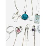 15 individual sterling silver necklaces and pendants.