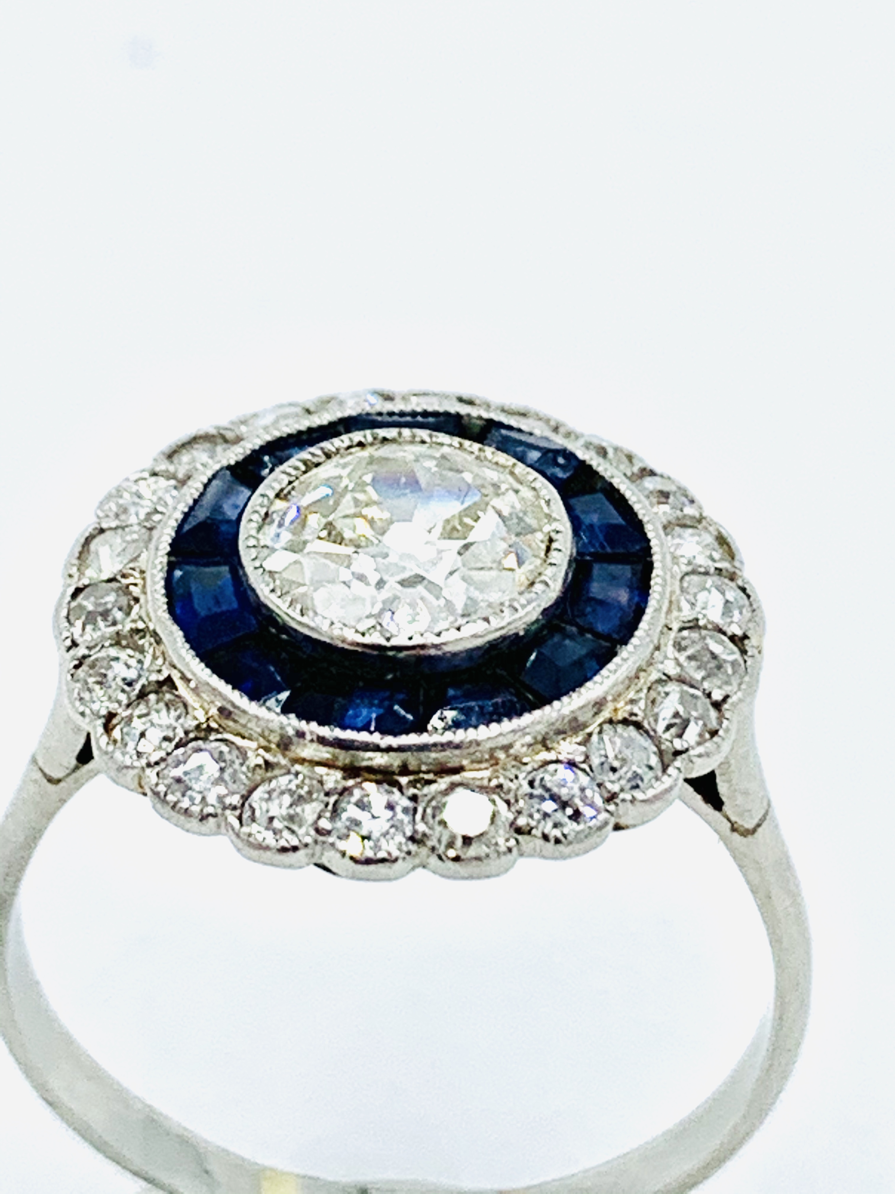 White gold, sapphire and diamond two row target ring. - Image 2 of 6