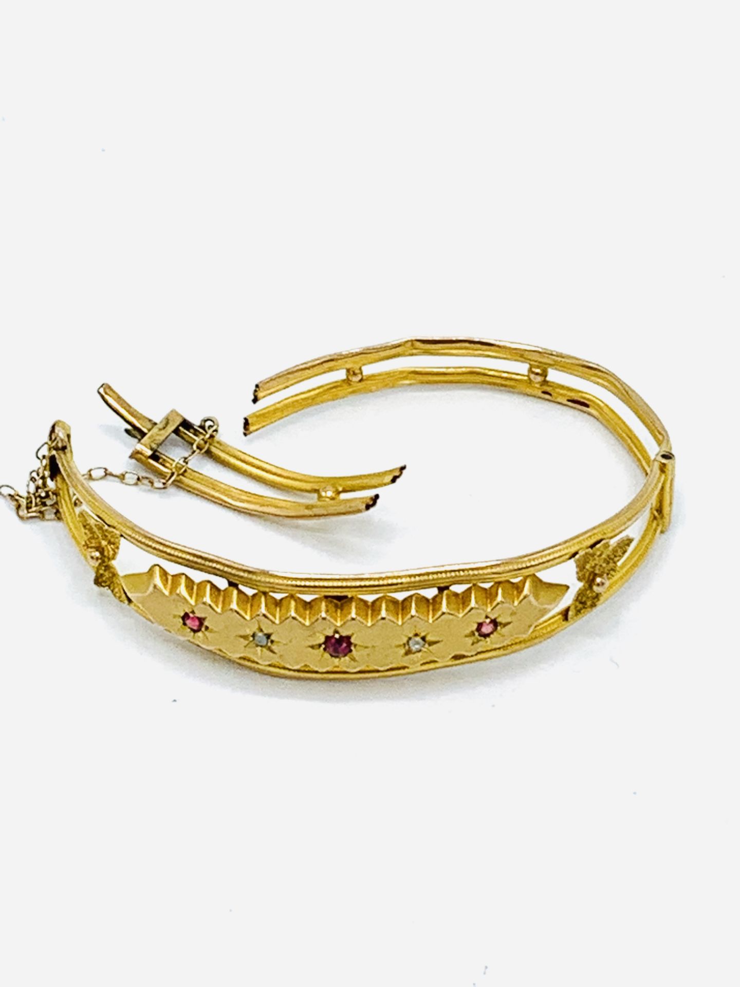 9ct gold, ruby and diamond bracelet together with a pair of 9ct gold earrings. - Image 2 of 4