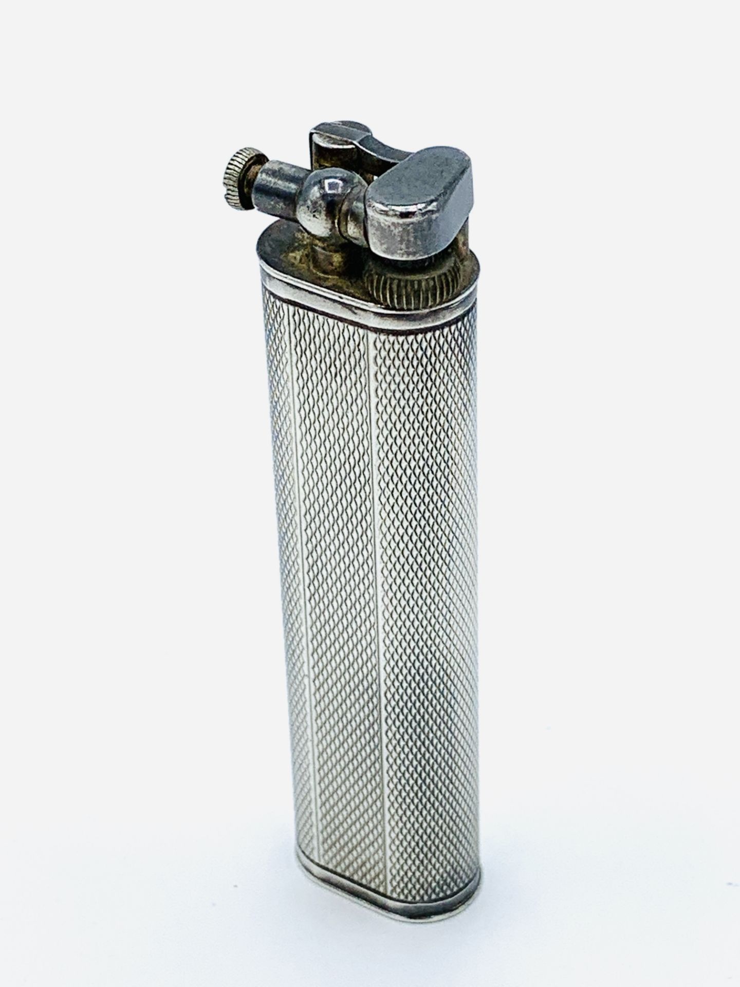 Dunhill "Sylph" engine-turned silver plate petrol lift arm lighter. - Image 2 of 4