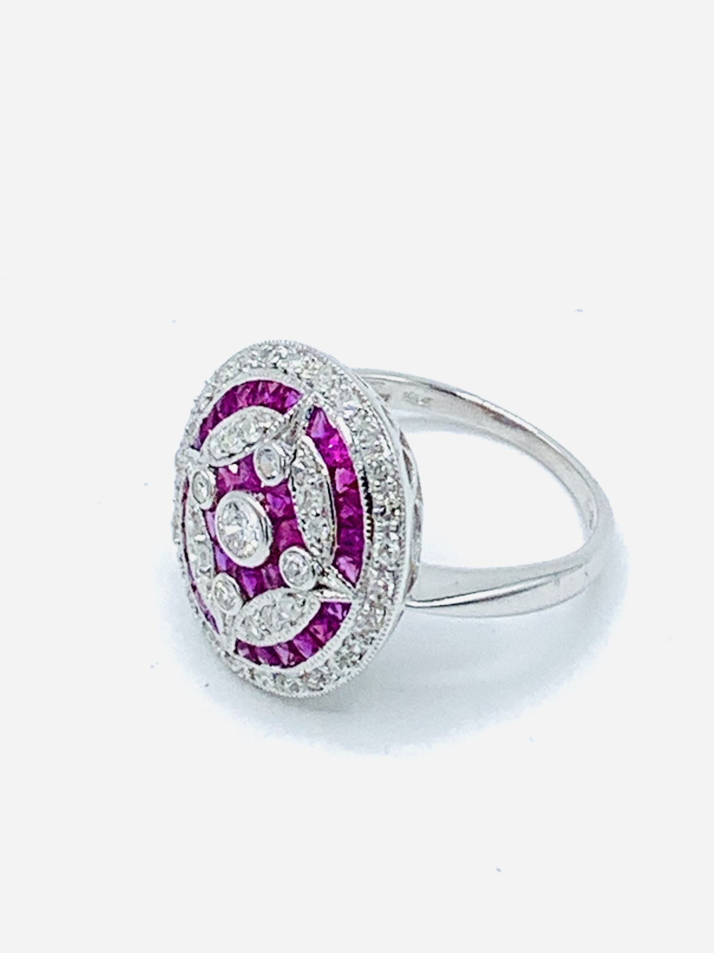 14ct white gold ruby and diamond target ring. - Image 2 of 5