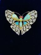 Opal, diamond and ruby butterfly brooch.