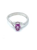 Pink teardrop sapphire ring in 18ct white gold