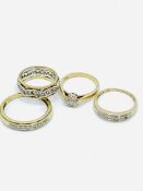 Four 9ct gold and diamond rings