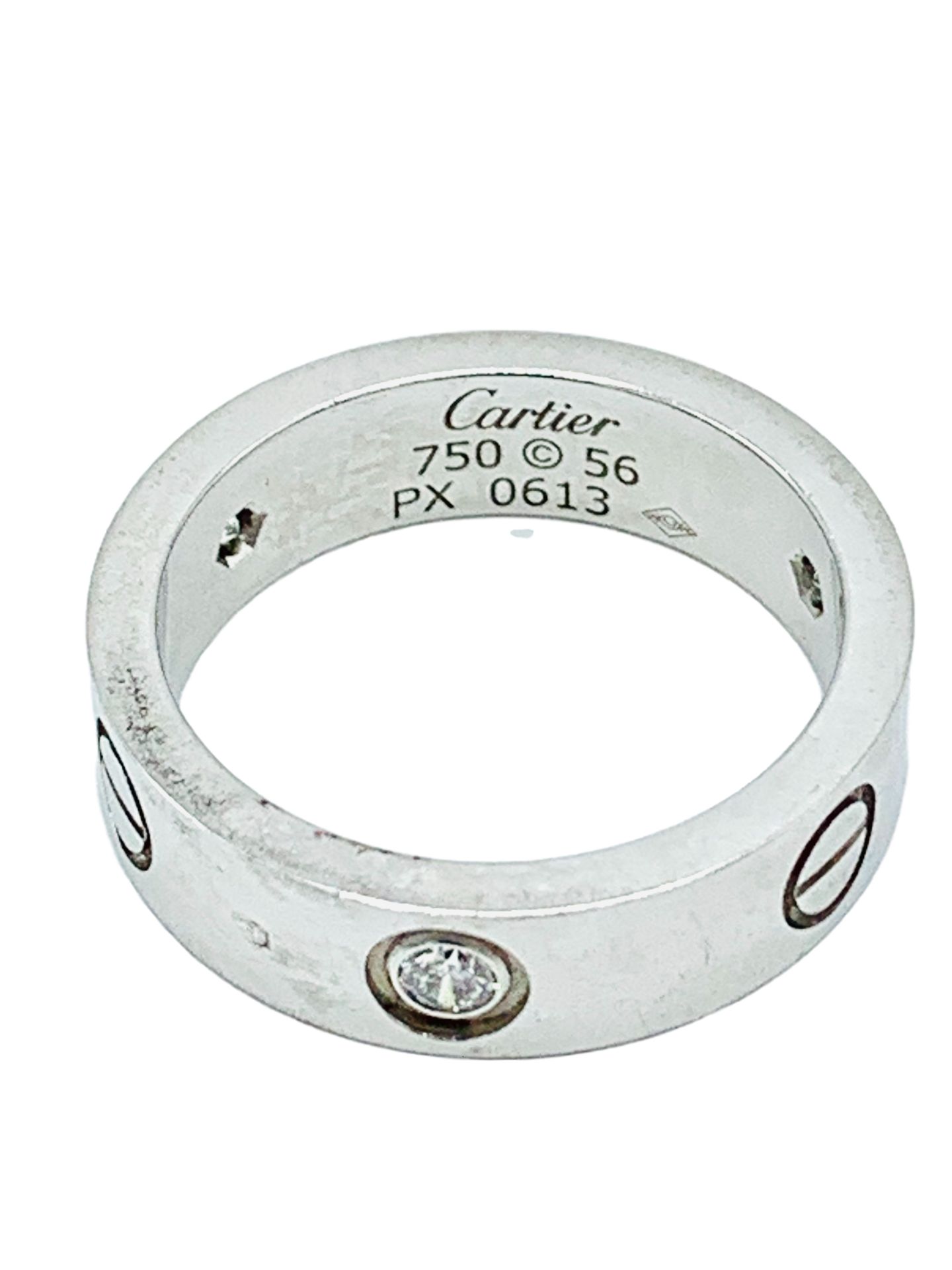 18ct white gold Cartier love ring, set with diamonds.