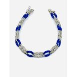 18ct 1920s/30s blue enamel and diamond bracelet.