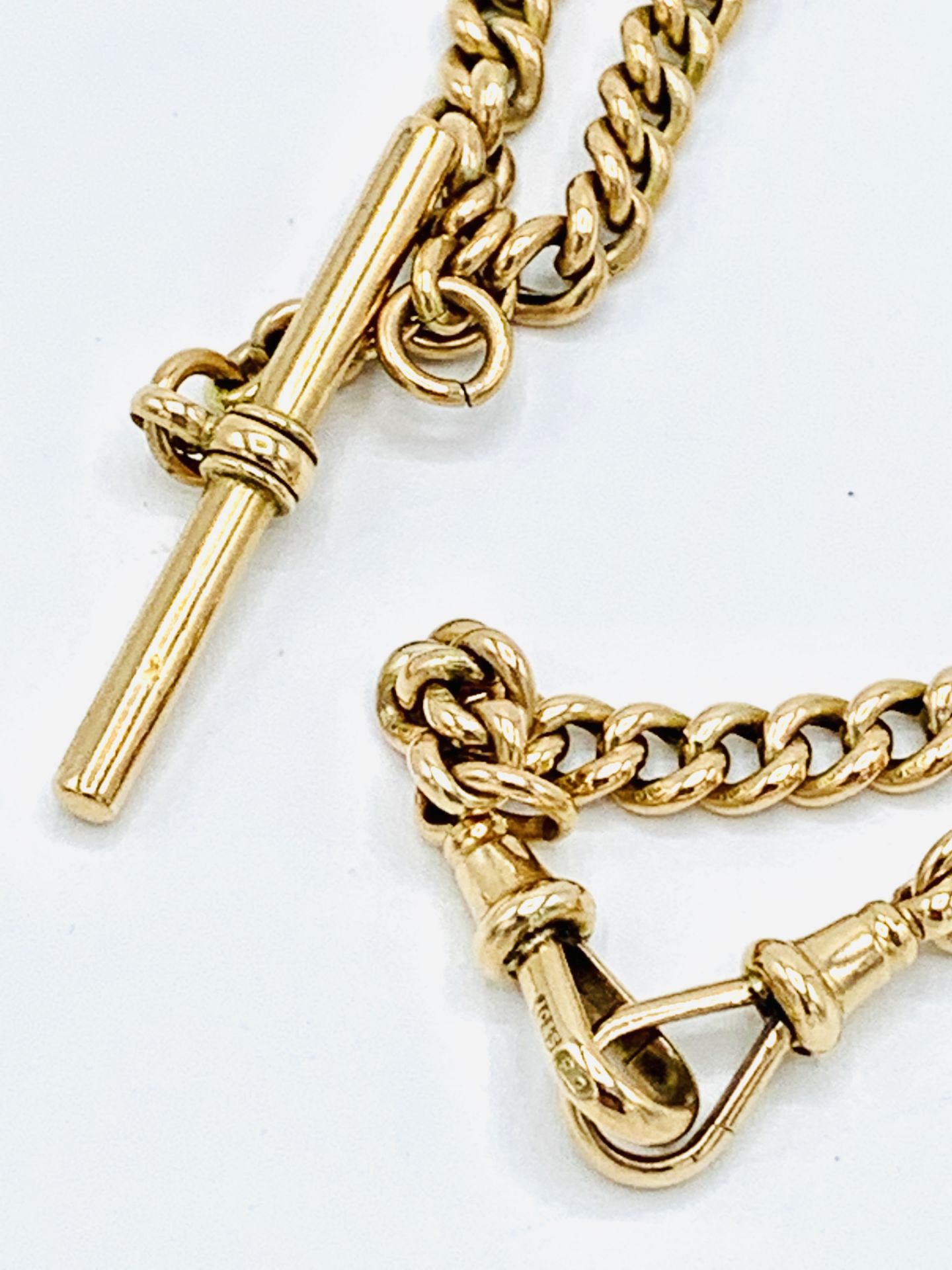 9ct gold double fob chain. - Image 3 of 3