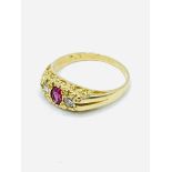 18ct gold Edwardian ruby and diamond ring.