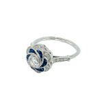 White gold, sapphire and diamond ring.
