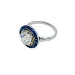 18ct white gold diamond and sapphire target ring.