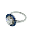 18ct white gold diamond and sapphire target ring.