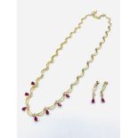 18ct gold plate on 925 silver necklace & earrings set with cubics and garnets.