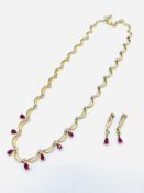 18ct gold plate on 925 silver necklace & earrings set with cubics and garnets.