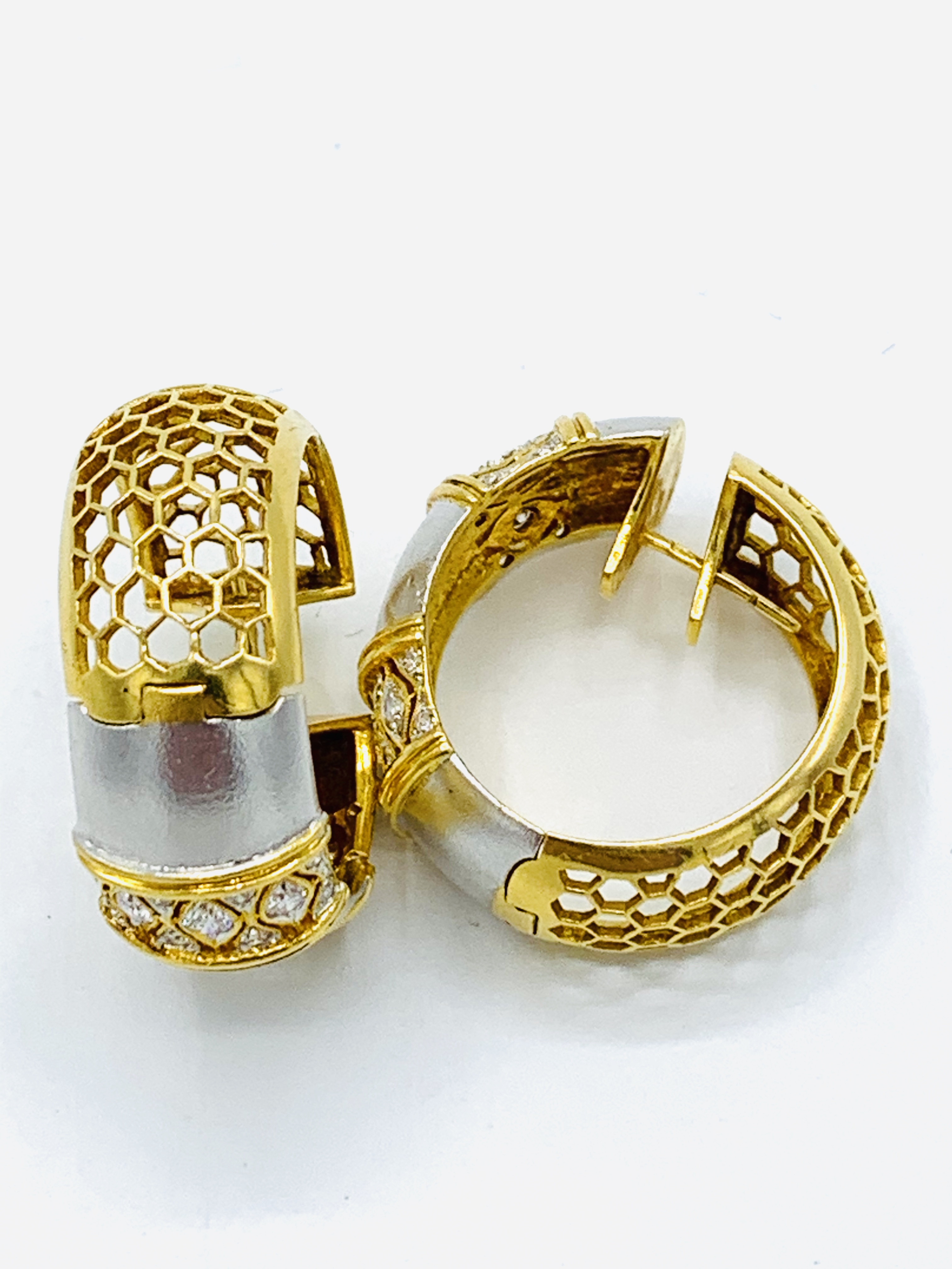 18ct gold hooped diamond earrings. - Image 2 of 2