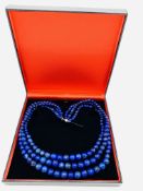 Lapis Lazuli and sterling silver 3 row bead necklace.