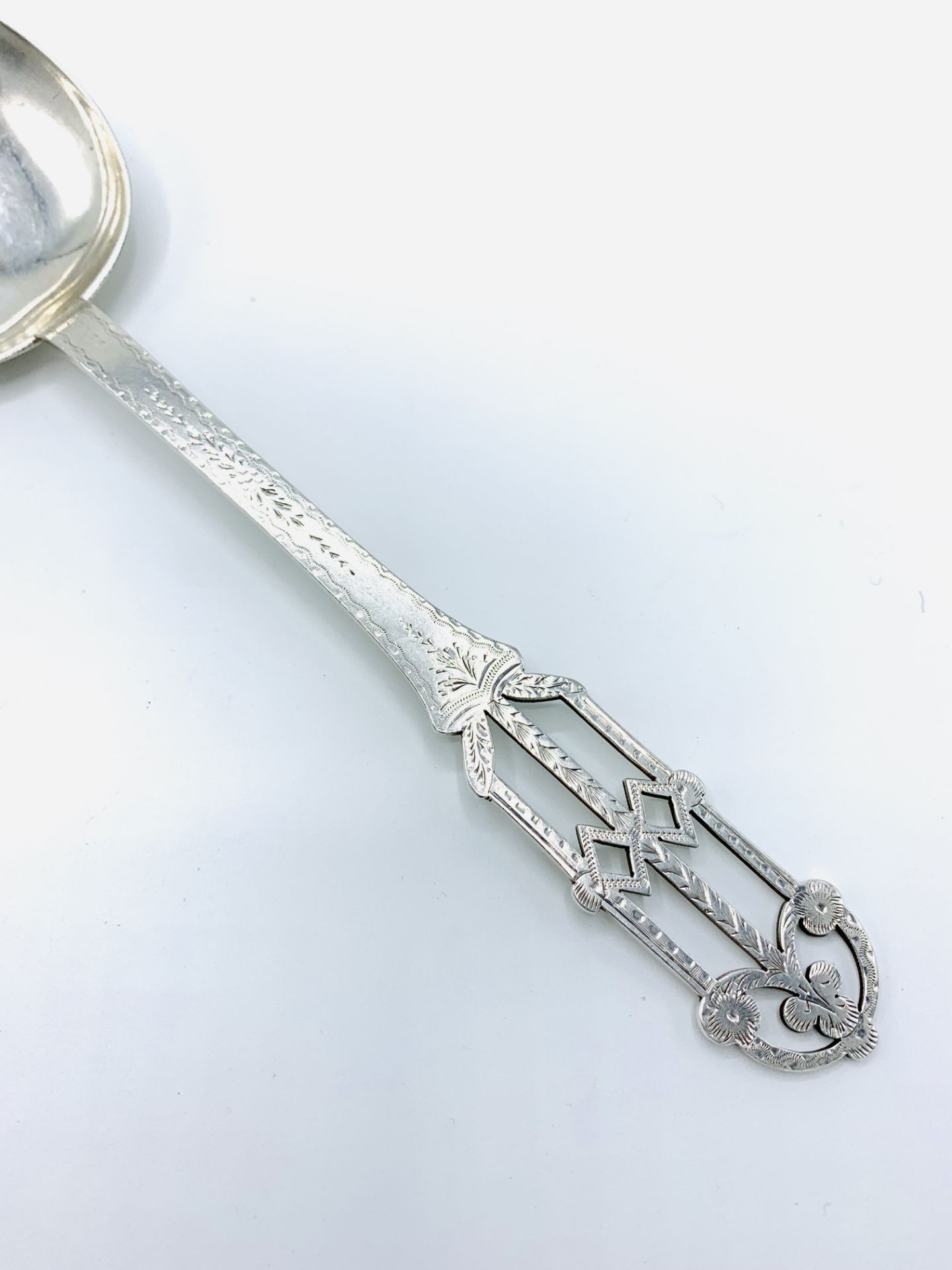 Hand pierced and engraved arts and crafts serving spoon. - Image 2 of 4