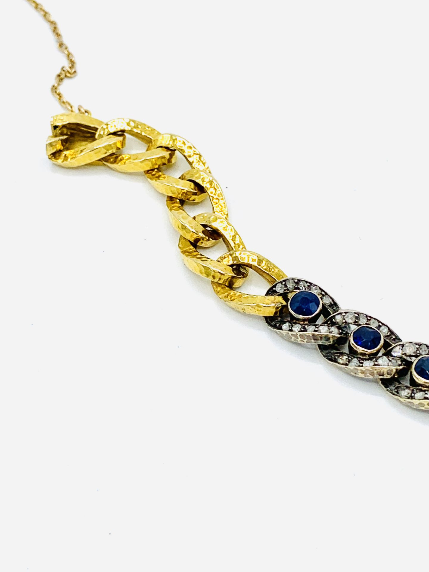 18ct gold sapphire and diamond curb bracelet. - Image 6 of 6