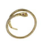 9ct gold snake bracelet with red stone eyes.