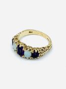 9ct gold opal and amethyst ring, size M, weight 4.1gms.