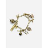 9ct gold charm bracelet with 10 charms.