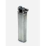 Dunhill "Sylph" engine-turned silver plate petrol lift arm lighter.
