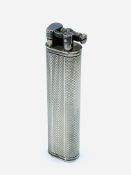 Dunhill "Sylph" engine-turned silver plate petrol lift arm lighter.