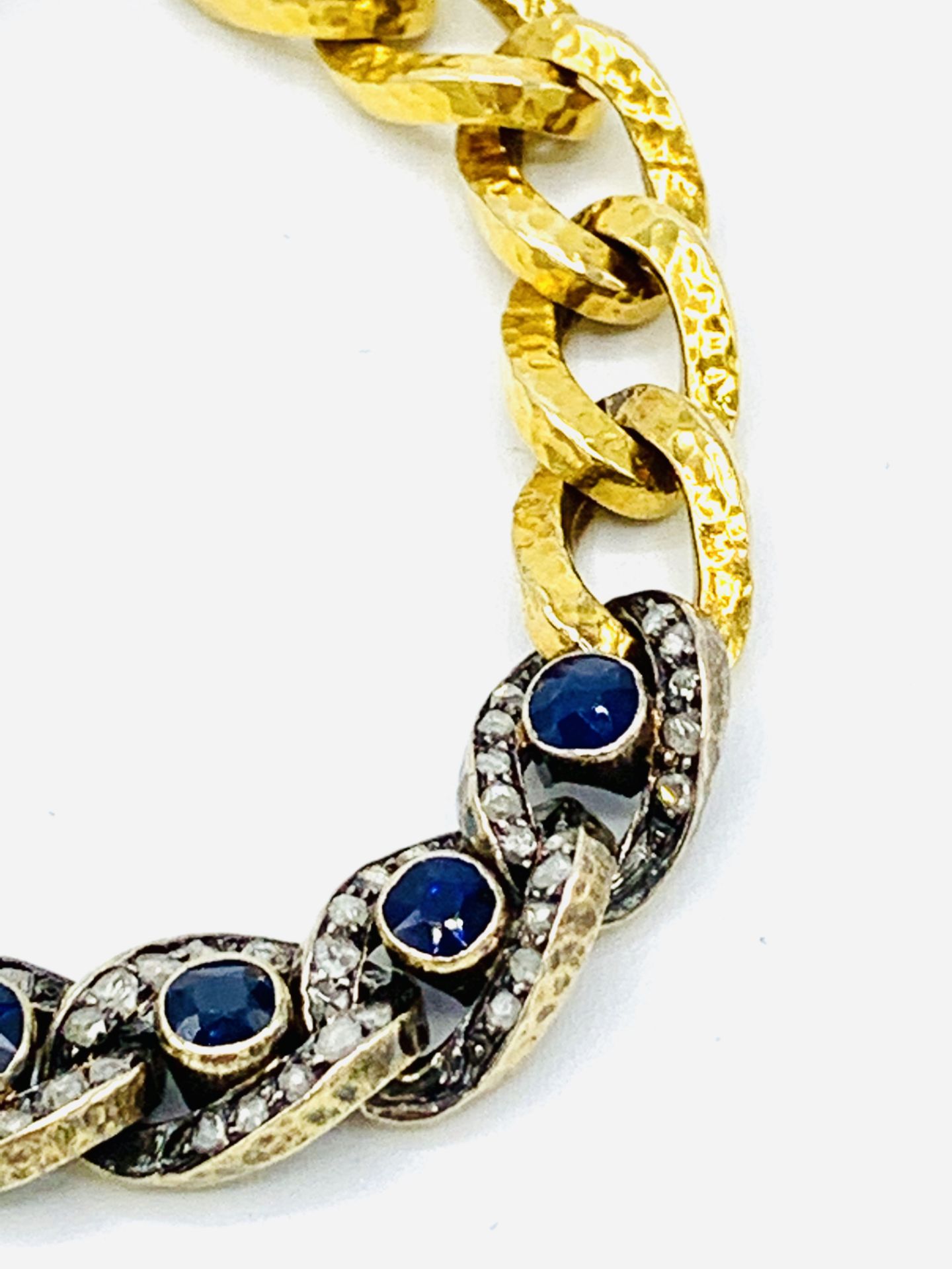 18ct gold sapphire and diamond curb bracelet. - Image 3 of 6