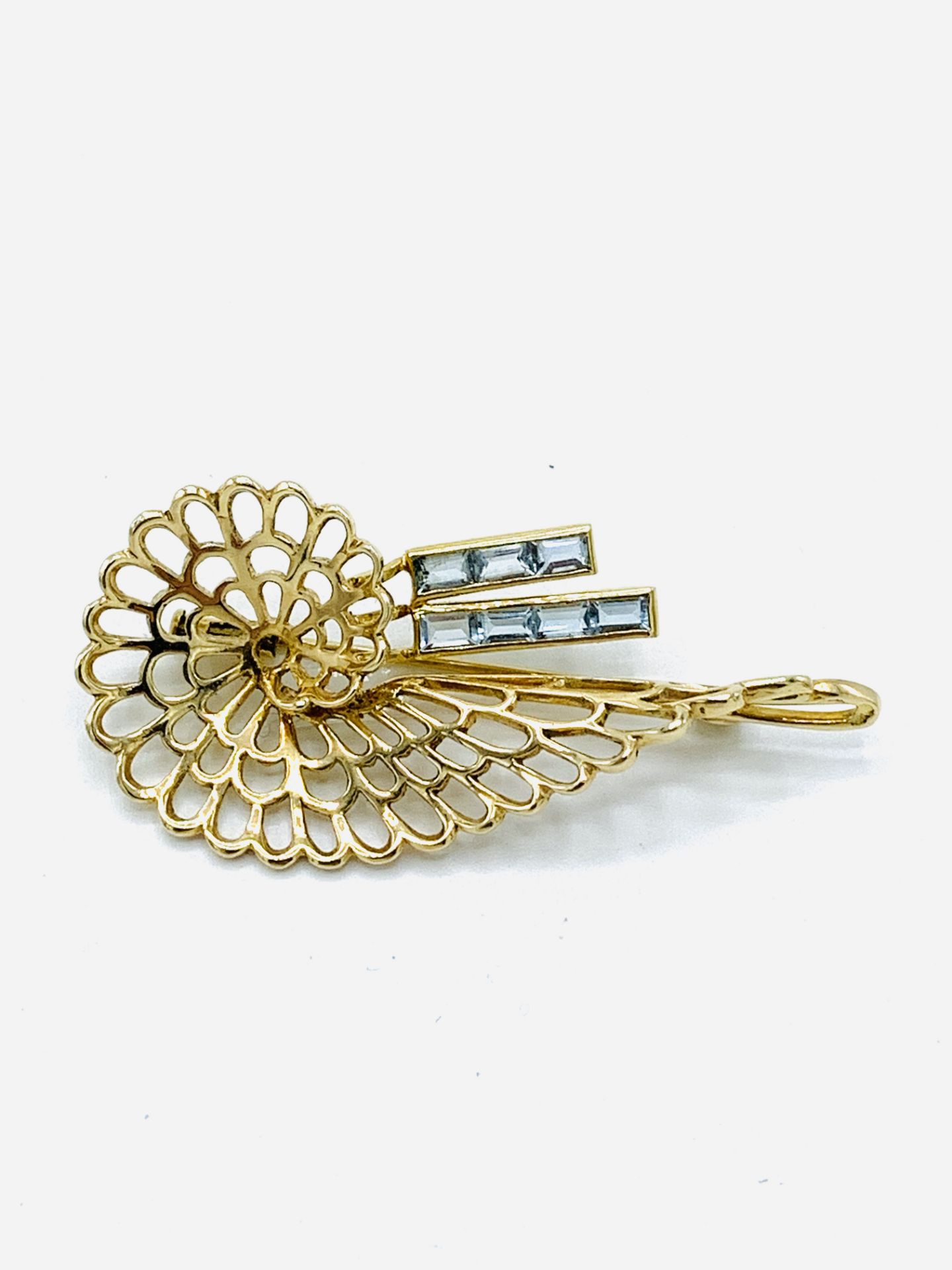 585 gold filigree brooch set with 7 aquamarines. - Image 5 of 6