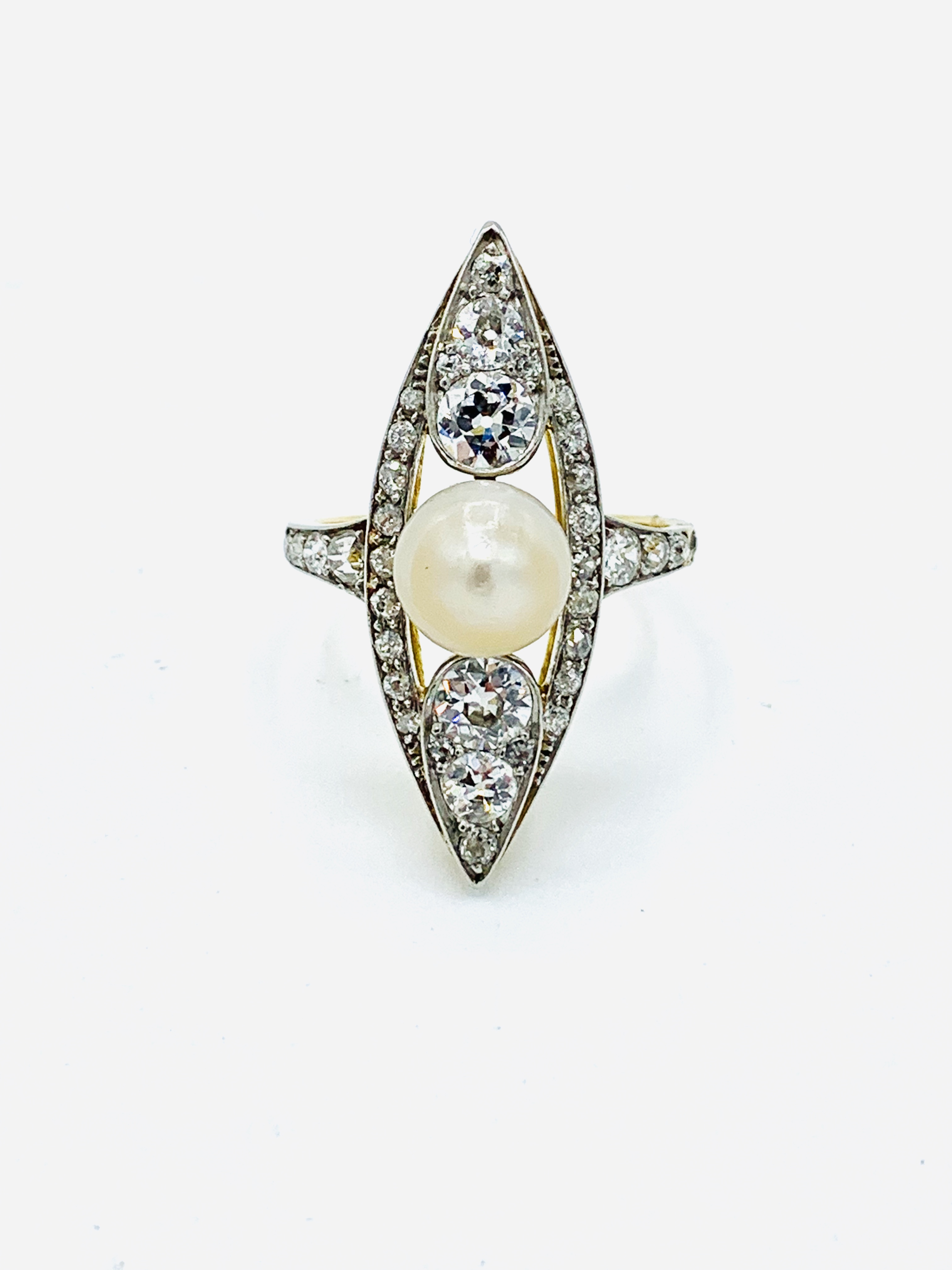 18ct gold pearl and diamond marquise ring. - Image 4 of 4