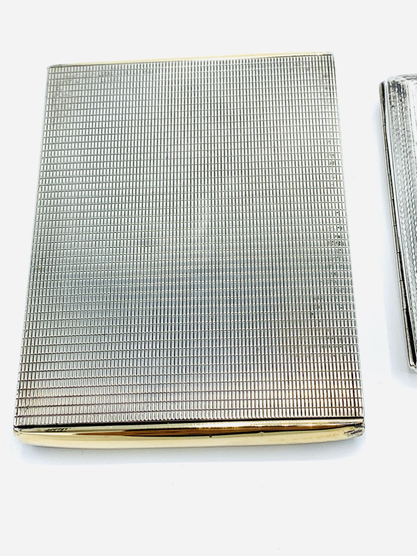 Silver engine-turned cigarette case; silver cigarette case, white and yellow metal cigarette. - Image 2 of 4