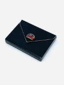 French silver dance card case with diamond and red malachite clasp.