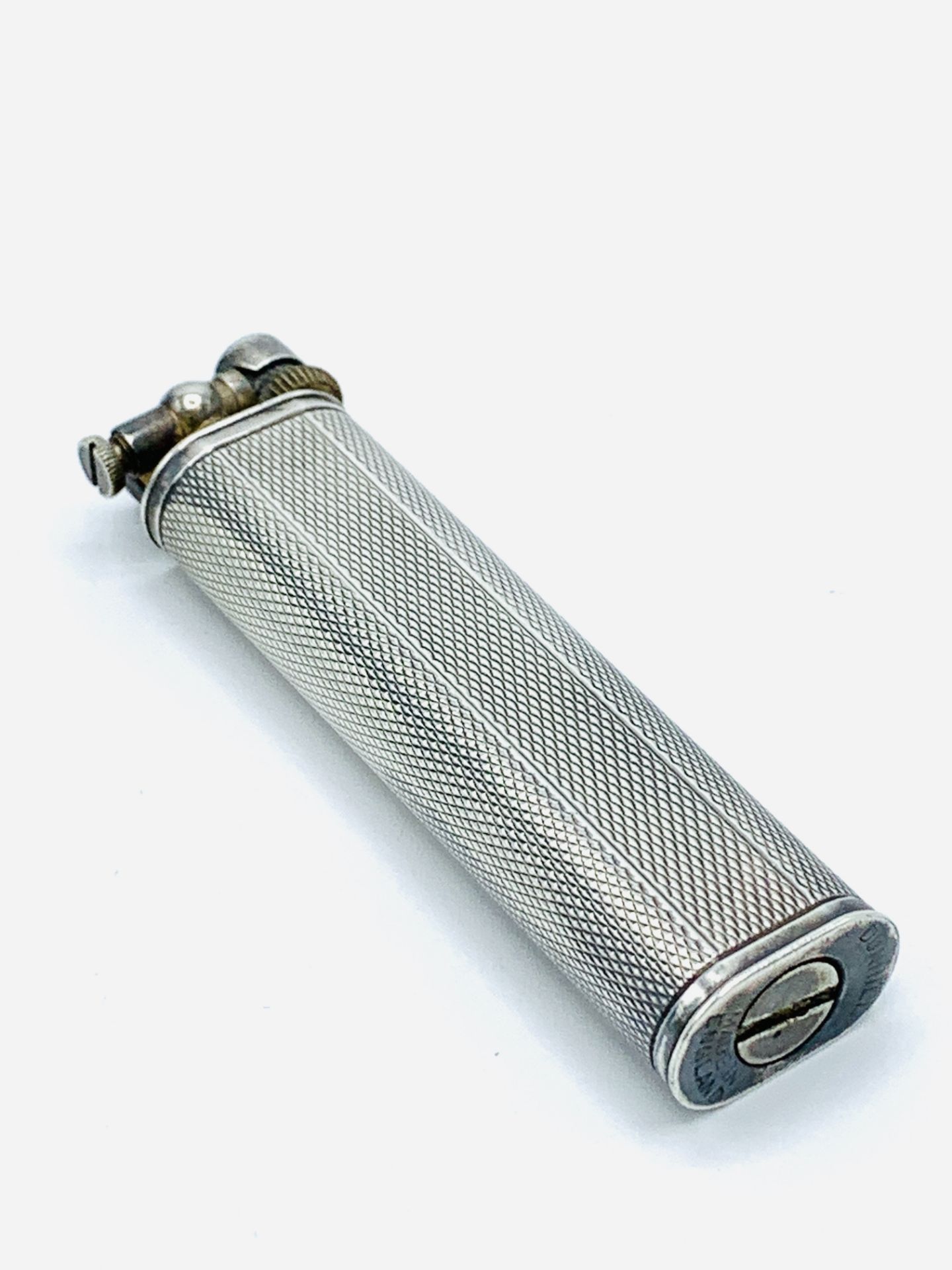 Dunhill "Sylph" engine-turned silver plate petrol lift arm lighter. - Image 3 of 4