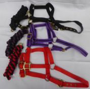 3 x pony headcollar and lead rope sets