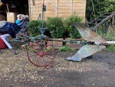 HORSE-DRAWN REVERSIBLE PLOUGH made by Brevet, and painted blue. Lot 14 is located at the Reading