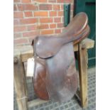 Brown leather 16ins saddle by M.E.Howey, D-D 7ins