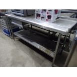 Stainless steel table with under shelf/drawer, 175cms.